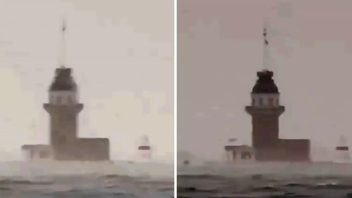 İstanbul’da yılın ilk kar yağışı, fırtınadan Kız Kulesi bile zor göründü