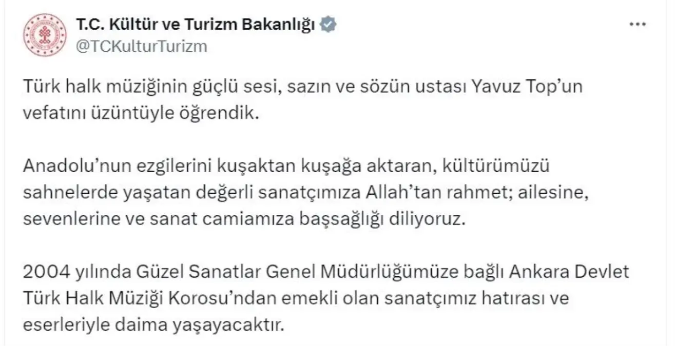 Yavuz Top İçin Taziye Mesajı